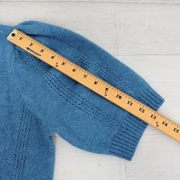 Anthropologie Greylin Puff Short Sleeve Cardigan Sweater Large Teal Romantic - Picture 11 of 13